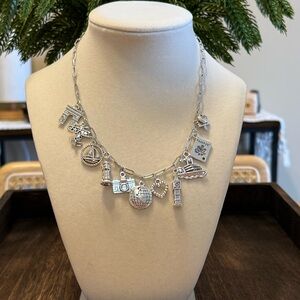 Silver Travel Charm Necklace Paperclip Chain Dainty Aesthetic Statement Layered